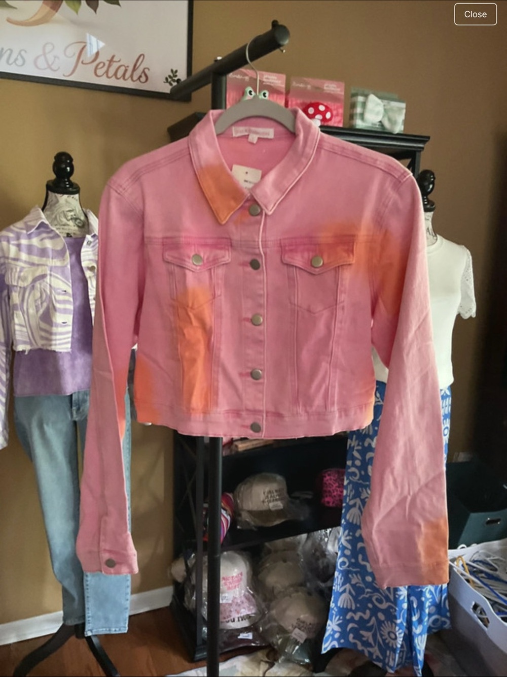 Hot & Delicious Pink and Orange Tie-Dye Cropped Denim Jacket